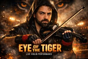 Lolo Alonso interpretando Eye of the Tiger al violín en una gala en Cáceres