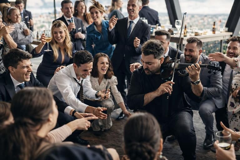 Lolo Alonso tocando en un cóctel de boda elegante
